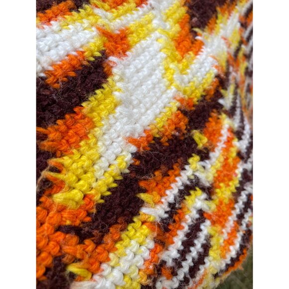 Vintage 1970s Crochet Afghan ZigZag pattern Fringe Orange Brown - Picture 10 of 16